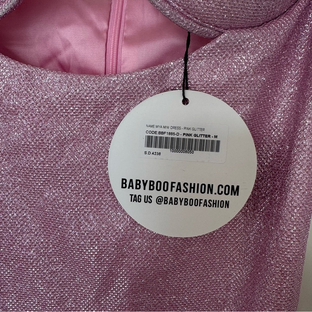 New Babyboo Mya Pink Glitter Mini Dress - Picture 4 of 9